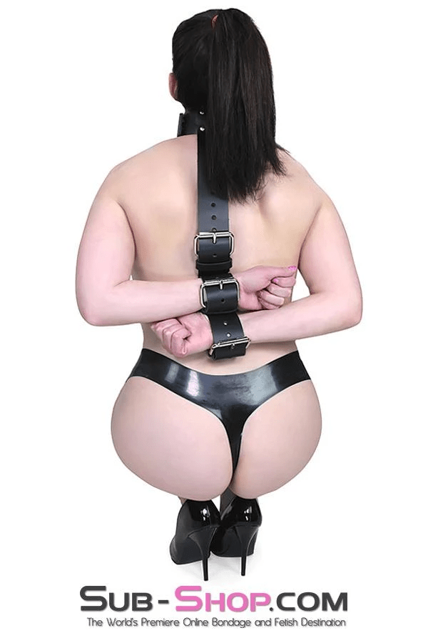 1741A-BLK      2" Collar to Wrist Restraint, Black Leather Restraints   , Sub-Shop.com Bondage and Fetish Superstore
