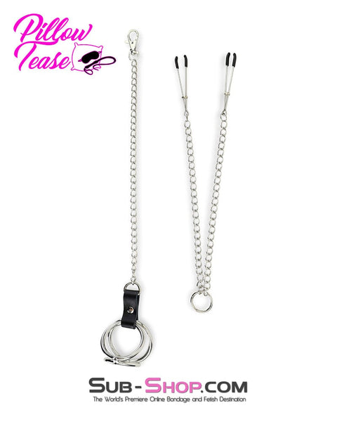1758AR      Cock and Balls Ring With Connected Tweezer Nipple Clamps Nipple Clamp   , Sub-Shop.com Bondage and Fetish Superstore