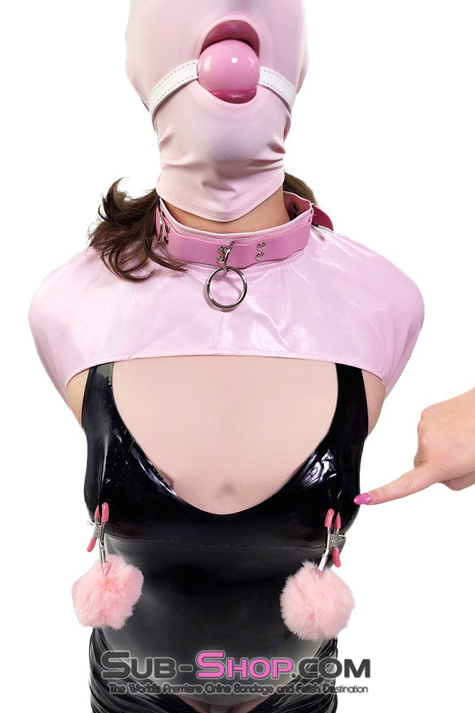 0445DL-SIS Pink Pretty Sissy Slave Rubber Ballgag on BDSM Mistress White Strap Sissy , Sub-Shop.com Bondage and Fetish Superstore