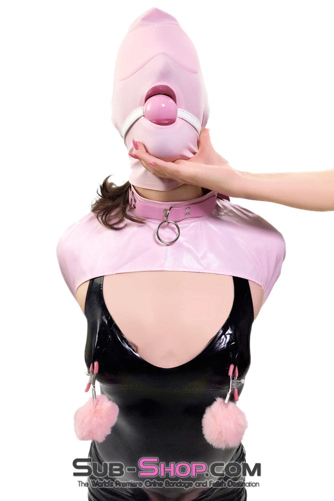 0445DL-SIS Pink Pretty Sissy Slave Rubber Ballgag on BDSM Mistress White Strap Sissy , Sub-Shop.com Bondage and Fetish Superstore