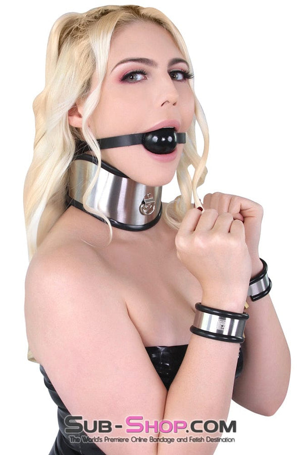 1845M      Beg, Swallow and Steel Rubber Lined Stainless Steel Locking Posture Collar Collar   , Sub-Shop.com Bondage and Fetish Superstore