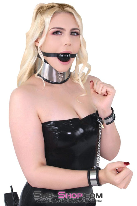 1845M      Beg, Swallow and Steel Rubber Lined Stainless Steel Locking Posture Collar Collar   , Sub-Shop.com Bondage and Fetish Superstore