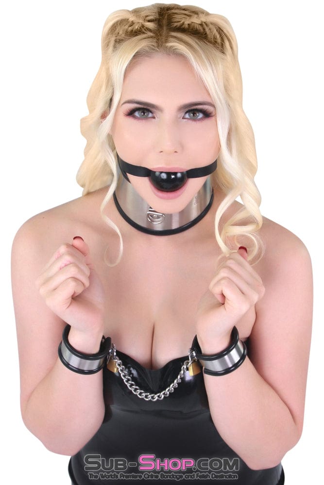 1845M      Beg, Swallow and Steel Rubber Lined Stainless Steel Locking Posture Collar Collar   , Sub-Shop.com Bondage and Fetish Superstore