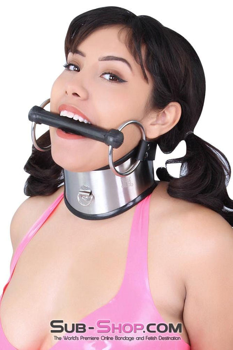 1845M      Beg, Swallow and Steel Rubber Lined Stainless Steel Locking Posture Collar Collar   , Sub-Shop.com Bondage and Fetish Superstore