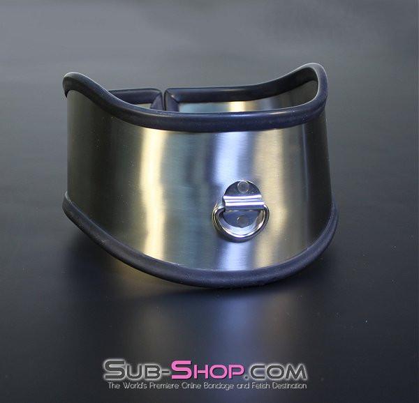1845M      Beg, Swallow and Steel Rubber Lined Stainless Steel Locking Posture Collar Collar   , Sub-Shop.com Bondage and Fetish Superstore
