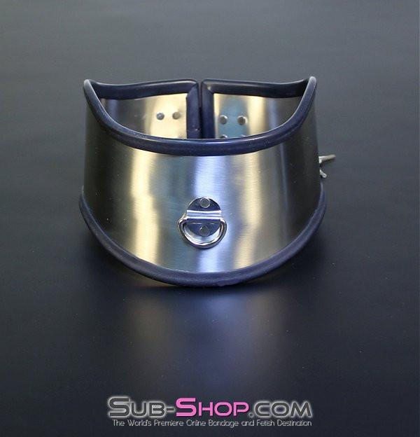 1845M      Beg, Swallow and Steel Rubber Lined Stainless Steel Locking Posture Collar Collar   , Sub-Shop.com Bondage and Fetish Superstore