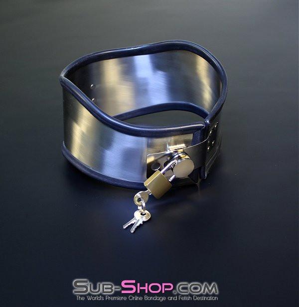 1845M      Beg, Swallow and Steel Rubber Lined Stainless Steel Locking Posture Collar Collar   , Sub-Shop.com Bondage and Fetish Superstore