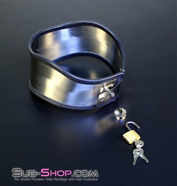 1845M      Beg, Swallow and Steel Rubber Lined Stainless Steel Locking Posture Collar Collar   , Sub-Shop.com Bondage and Fetish Superstore