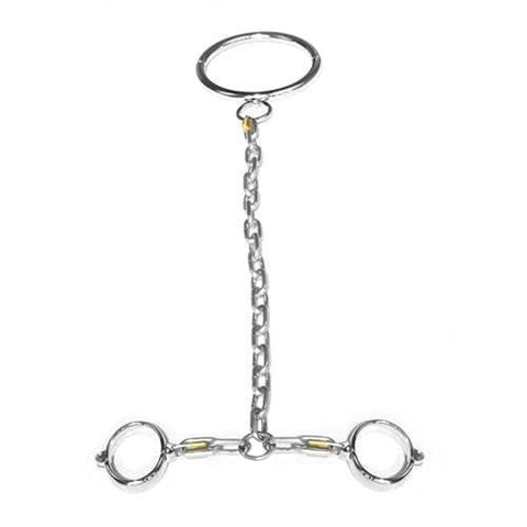 1847M      Steel the Spotlight Chrome Steel Collar to Wrist Dungeon Irons Cuffs and Padlocks Set - MEGA Deal MEGA Deal   , Sub-Shop.com Bondage and Fetish Superstore