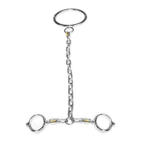 1847M      Steel the Spotlight Chrome Steel Collar to Wrist Dungeon Irons Cuffs and Padlocks Set Cuffs   , Sub-Shop.com Bondage and Fetish Superstore