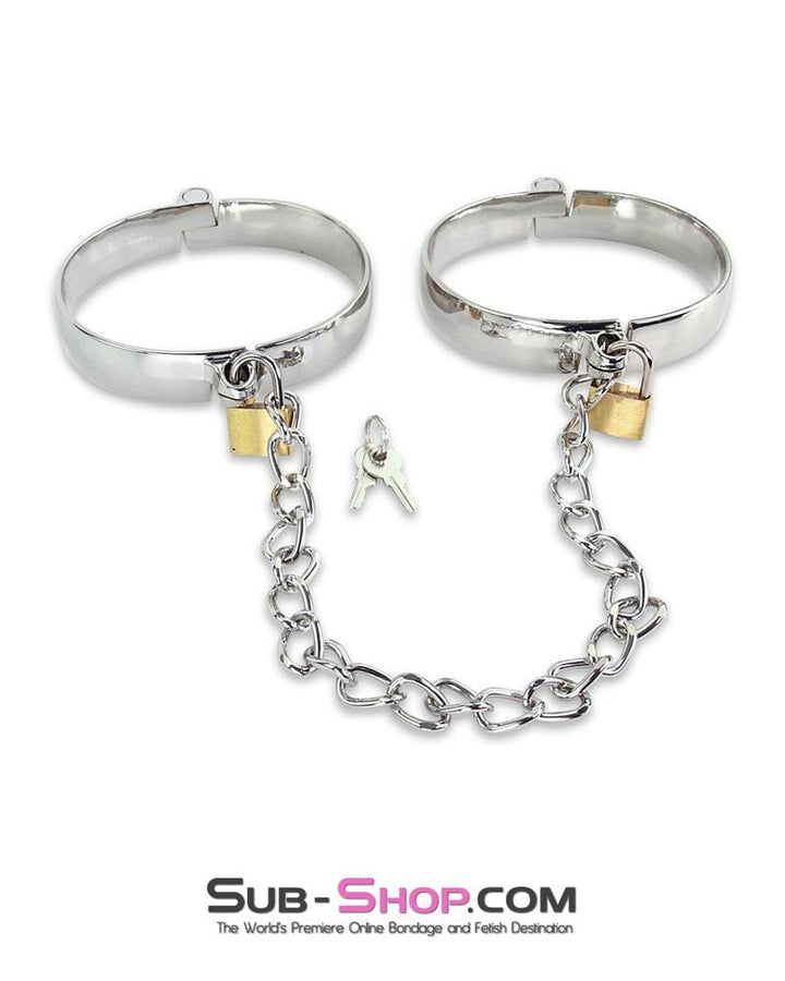 1848M     Chromed Steel Ankle Dungeon Irons with Chain and Padlocks Set Steel Bondage   , Sub-Shop.com Bondage and Fetish Superstore