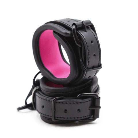 1871MQ      Blackout Padded Wrist Cuffs with Clips and Soft Pink Neoprene Lining Cuffs   , Sub-Shop.com Bondage and Fetish Superstore