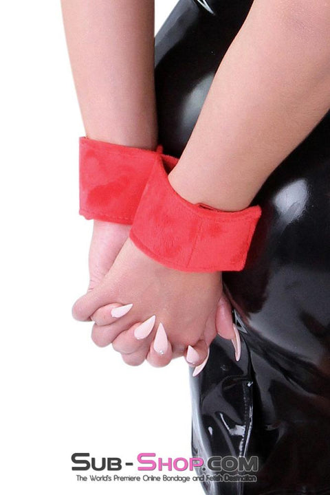 1872MQ      Furry Red Connected Cuffs Cuffs   , Sub-Shop.com Bondage and Fetish Superstore