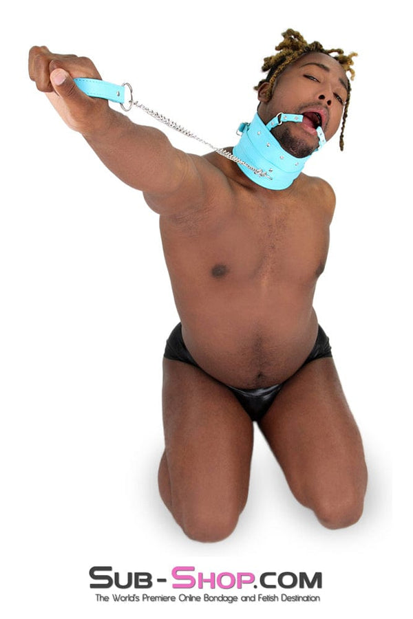 1882MQ-SIS      Pretty Sissy Feminization Boi Bondage Slave Diamond Blue Posture Collar with Ring Gag Sissy   , Sub-Shop.com Bondage and Fetish Superstore
