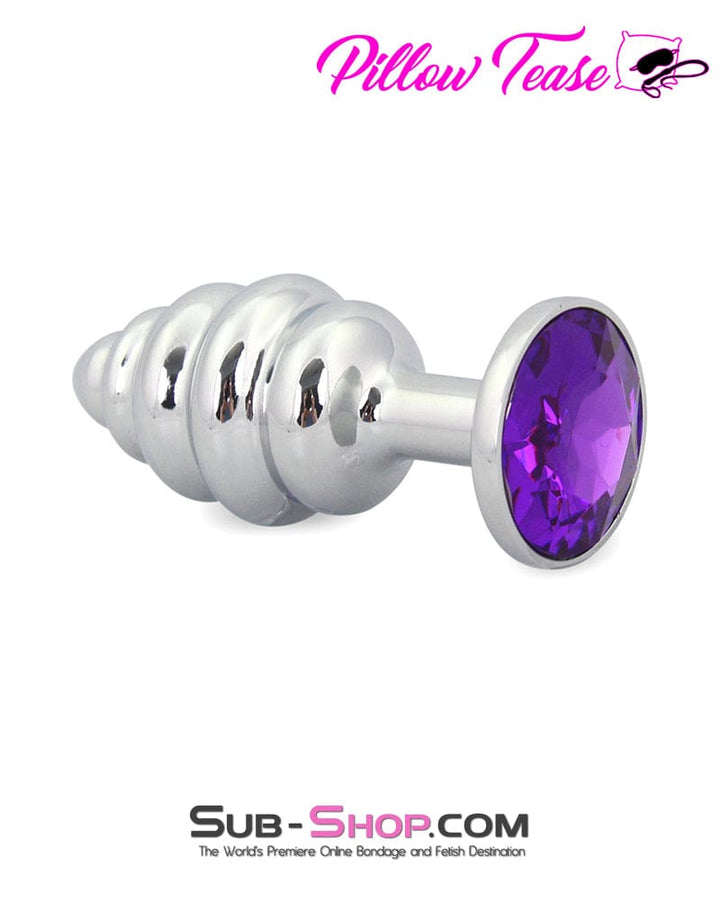 1895M      Large Ripple Chrome Butt Plug with Purple Amethyst Crystal Base - LAST CHANCE - Final Closeout! MEGA Deal   , Sub-Shop.com Bondage and Fetish Superstore