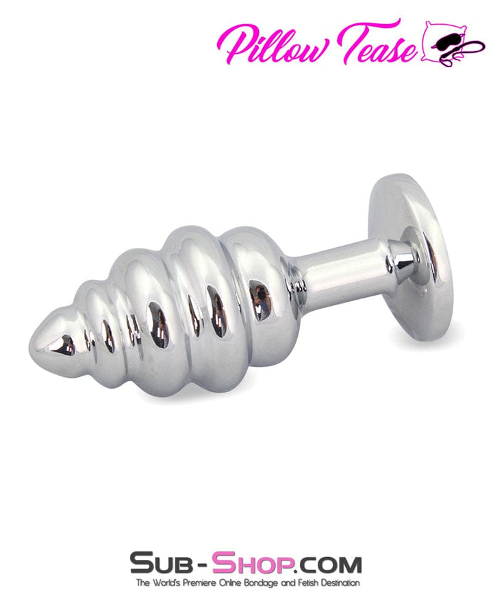 1895M      Large Ripple Chrome Butt Plug with Purple Amethyst Crystal Base - LAST CHANCE - Final Closeout! MEGA Deal   , Sub-Shop.com Bondage and Fetish Superstore