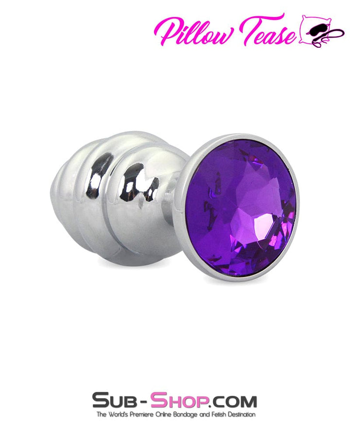 1895M      Large Ripple Chrome Butt Plug with Purple Amethyst Crystal Base - LAST CHANCE - Final Closeout! MEGA Deal   , Sub-Shop.com Bondage and Fetish Superstore