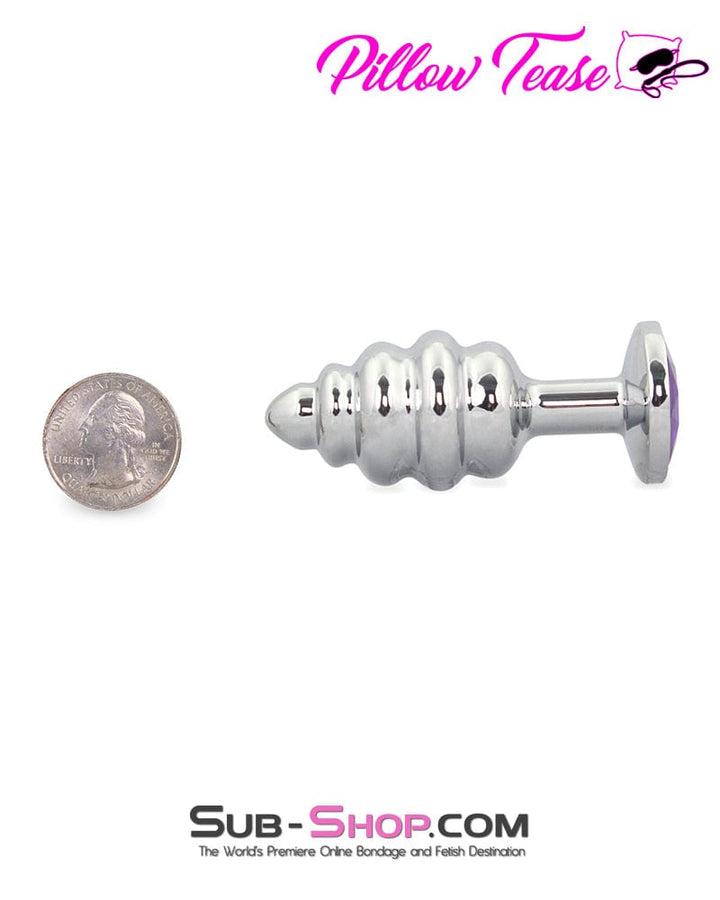 1895M      Large Ripple Chrome Butt Plug with Purple Amethyst Crystal Base - LAST CHANCE - Final Closeout! MEGA Deal   , Sub-Shop.com Bondage and Fetish Superstore