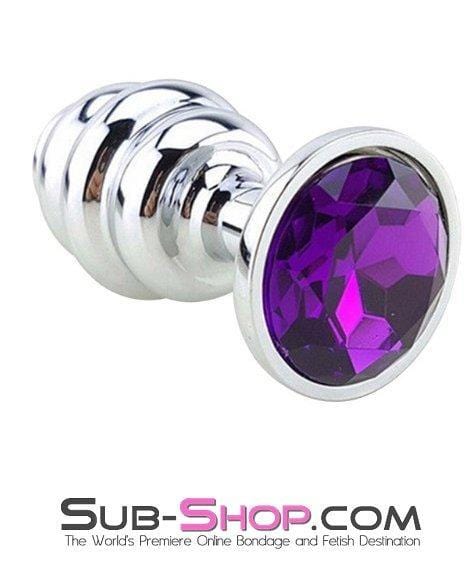 1895M      Large Ripple Chrome Butt Plug with Purple Amethyst Crystal Base - LAST CHANCE - Final Closeout! MEGA Deal   , Sub-Shop.com Bondage and Fetish Superstore