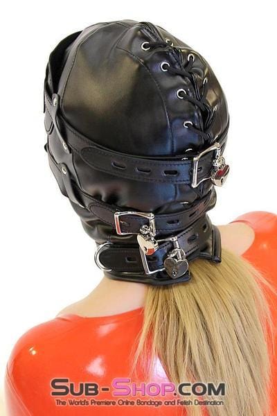 0194SM      Total Lockdown Full Locking Hood with Removable Blindfold & Penis Gag Hoods   , Sub-Shop.com Bondage and Fetish Superstore