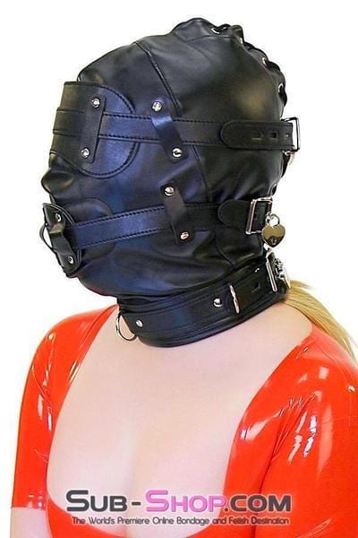 0194SM      Total Lockdown Full Locking Hood with Removable Blindfold & Penis Gag Hoods   , Sub-Shop.com Bondage and Fetish Superstore