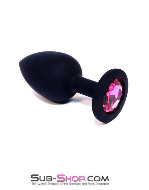 0220M      Black Silicone Mini Anal Plug with Pink Crystal Base Anal Toys   , Sub-Shop.com Bondage and Fetish Superstore