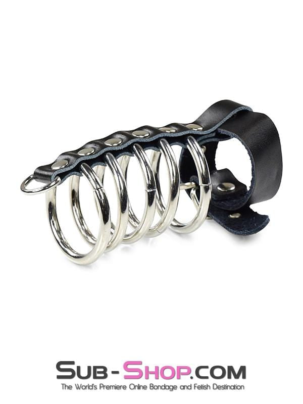 2229DL       Locking 5 Gates of Hell with Leather Cock Strap Cock Cage   , Sub-Shop.com Bondage and Fetish Superstore