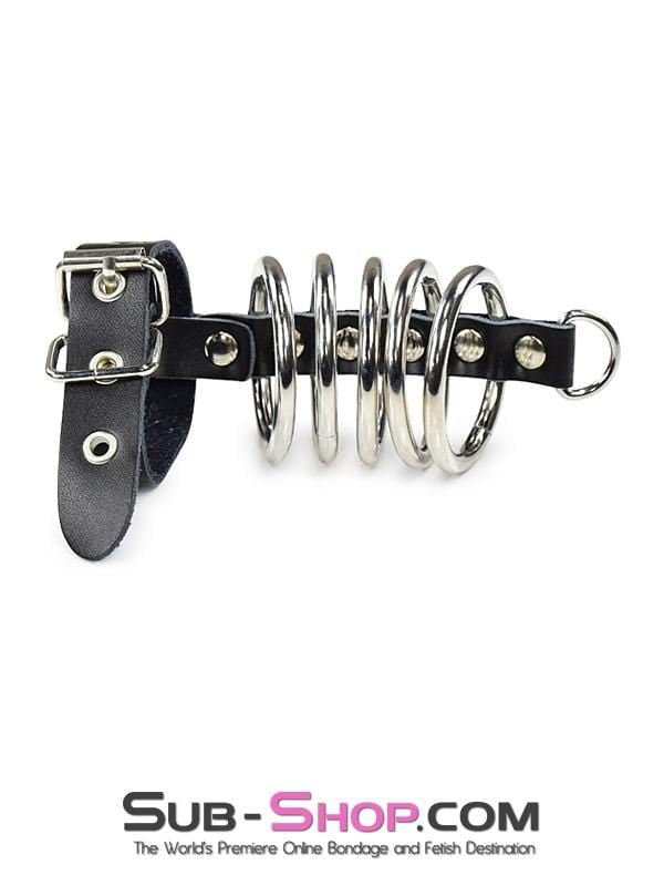 2229DL       Locking 5 Gates of Hell with Leather Cock Strap Cock Cage   , Sub-Shop.com Bondage and Fetish Superstore