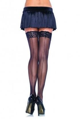 2247L      Elegantly Enslaved Sheer Black Stockings with Back Seam Lace Top - LAST CHANCE - Final Closeout! MEGA Deal   , Sub-Shop.com Bondage and Fetish Superstore