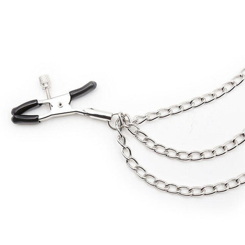 0225M      Triple Silver Chain Nipple Jewelry Clamps Nipple Clamp   , Sub-Shop.com Bondage and Fetish Superstore