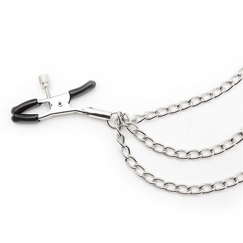 0225M      Triple Silver Chain Nipple Jewelry Clamps - MEGA Deal Black Friday Blowout   , Sub-Shop.com Bondage and Fetish Superstore