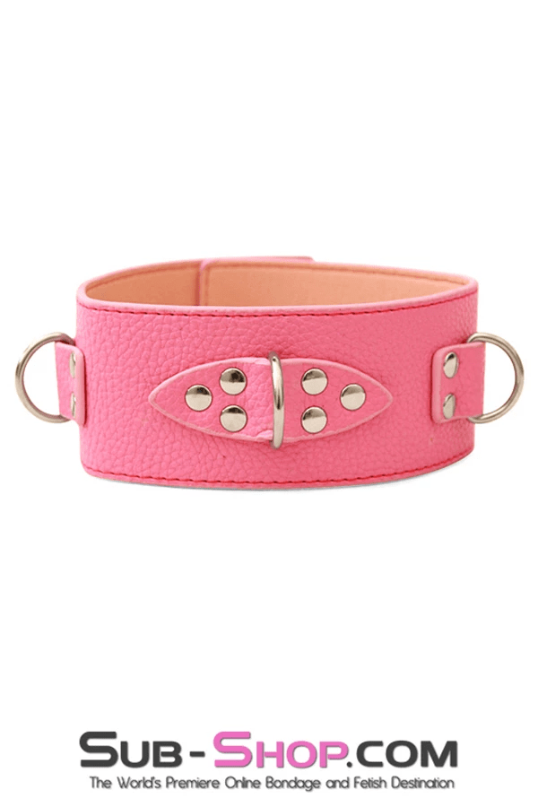 2284M      Pink Triple D Ring Bondage Collar Collar   , Sub-Shop.com Bondage and Fetish Superstore