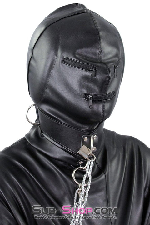 2286ZG      Sensory Deprivation Zippered Eyes and Mouth Hood with Ear Pads Hoods   , Sub-Shop.com Bondage and Fetish Superstore