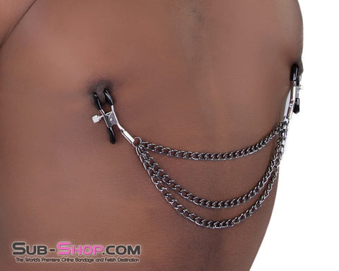 0228M      Blackline Triple Chain Nipple Jewelry Clamps - LAST CHANCE - Final Closeout! MEGA Deal   , Sub-Shop.com Bondage and Fetish Superstore