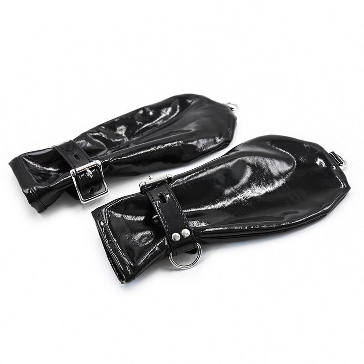 2328MQ      Locking Black Patent Bondage Mittens Mitten   , Sub-Shop.com Bondage and Fetish Superstore