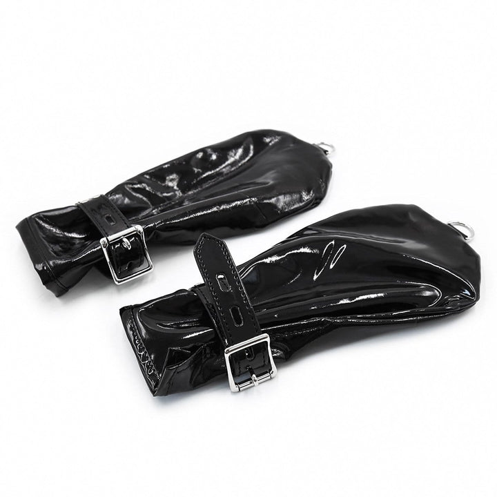2328MQ      Locking Black Patent Bondage Mittens Mitten   , Sub-Shop.com Bondage and Fetish Superstore