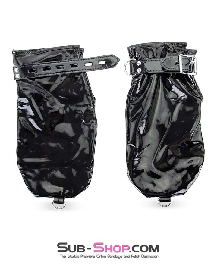 2328MQ      Locking Black Patent Bondage Mittens Mitten   , Sub-Shop.com Bondage and Fetish Superstore