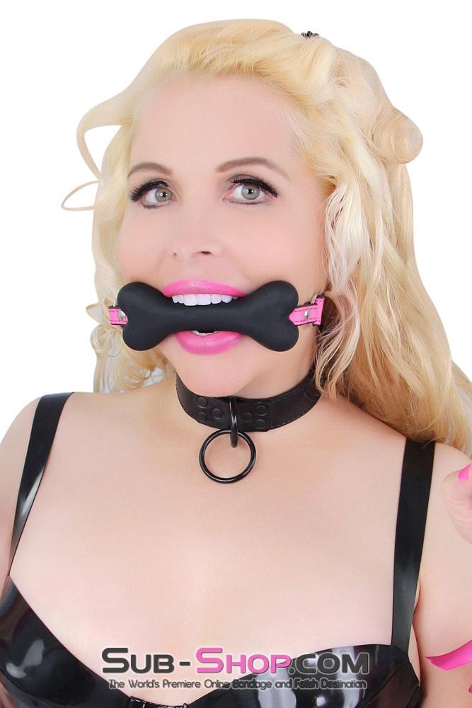 0237MQ-SIS      Puppy Sissy Boi Cross-Dressing Sissy Love Hot Pink & Black Straps Bondage Pet Play Bone Gag Sissy   , Sub-Shop.com Bondage and Fetish Superstore