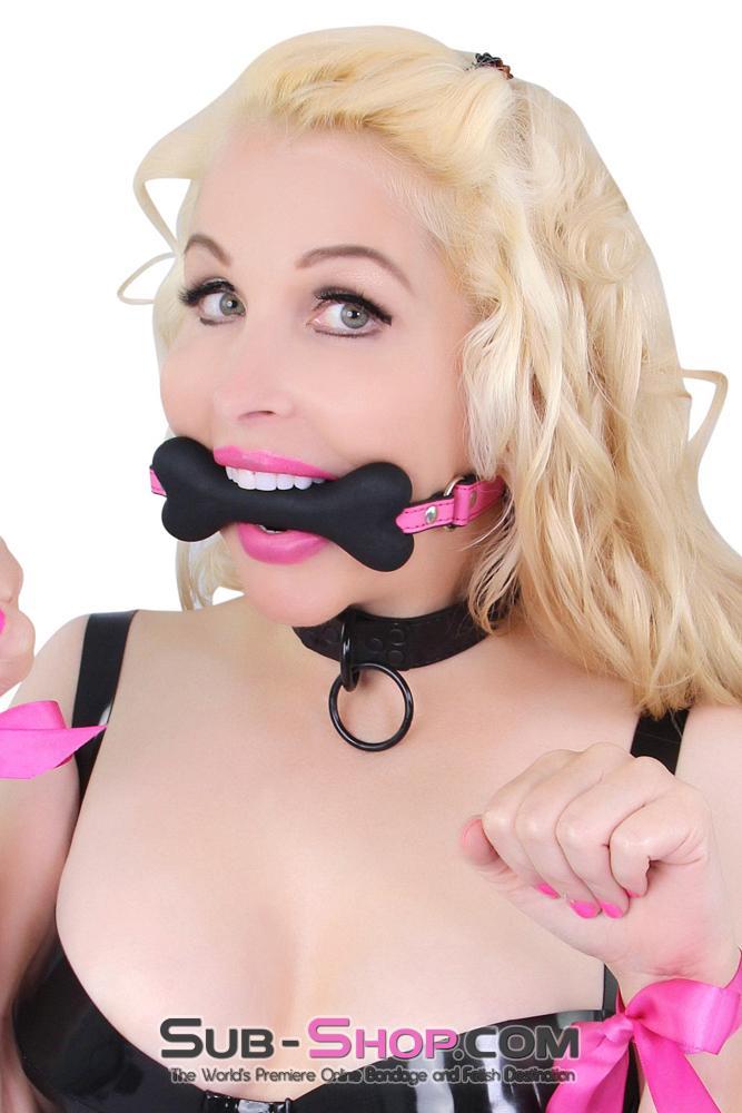 0237MQ-SIS      Puppy Sissy Boi Cross-Dressing Sissy Love Hot Pink & Black Straps Bondage Pet Play Bone Gag Sissy   , Sub-Shop.com Bondage and Fetish Superstore