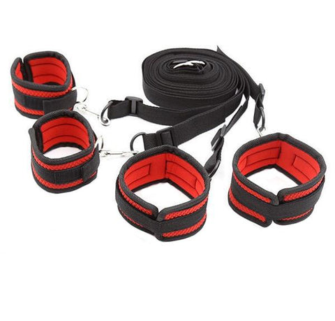 2384M      Lusty Pleasures Wrist and Ankle Cuffs with 4 Tie Down Tether Straps Set Restraints   , Sub-Shop.com Bondage and Fetish Superstore