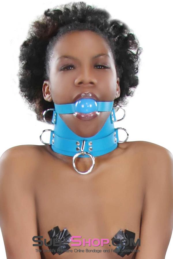 2444A      Candy Blue Leather Classic Ball Gag Strap, Royal Blue Ball Ballgag   , Sub-Shop.com Bondage and Fetish Superstore