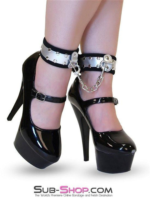 2447DL      Steel a Kiss Buckling Faux Steel Bondage Ankle Cuffs with Connectors Cuffs   , Sub-Shop.com Bondage and Fetish Superstore