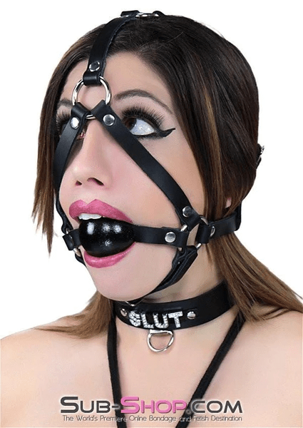 6844A      SLUT Rhinestone Collar, Black Leather Collar   , Sub-Shop.com Bondage and Fetish Superstore