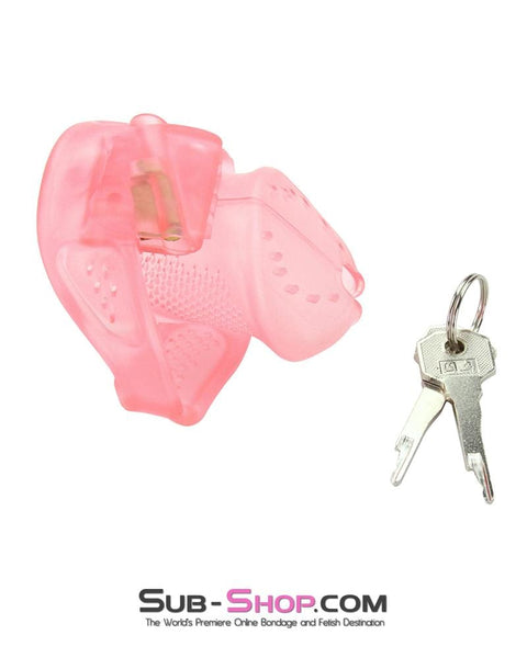 2461RS      Mistress’s Little Sissy Slave Short Pink High Security Pin Tumbler Ventilated Male Chastity Device with Numbered Plastic Locks Chastity   , Sub-Shop.com Bondage and Fetish Superstore