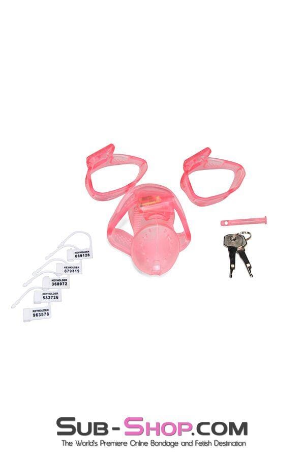 2461RS      Mistress’s Little Sissy Slave Short Pink High Security Pin Tumbler Ventilated Male Chastity Device with Numbered Plastic Locks Chastity   , Sub-Shop.com Bondage and Fetish Superstore