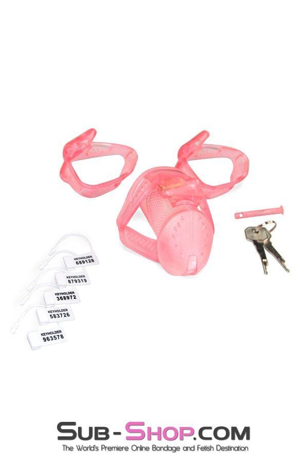 2461RS      Mistress’s Little Sissy Slave Short Pink High Security Pin Tumbler Ventilated Male Chastity Device with Numbered Plastic Locks Chastity   , Sub-Shop.com Bondage and Fetish Superstore