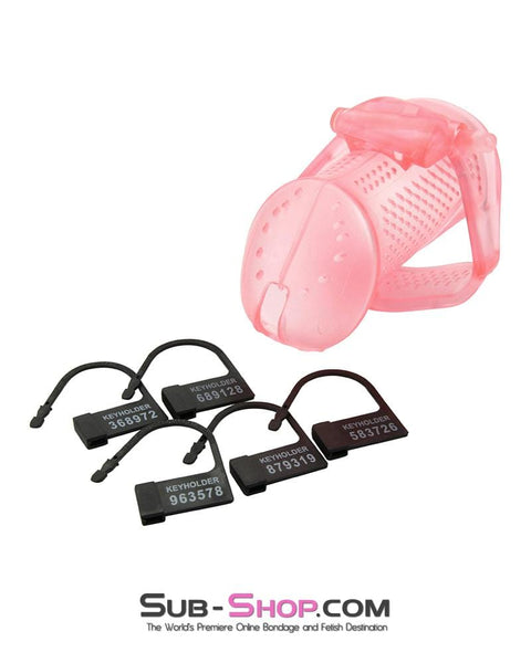 2463AR      Mistresses Sissy Slave Pink High Security Pin Tumbler Ventilated Male Chastity Device with Numbered Plastic Locks Chastity   , Sub-Shop.com Bondage and Fetish Superstore