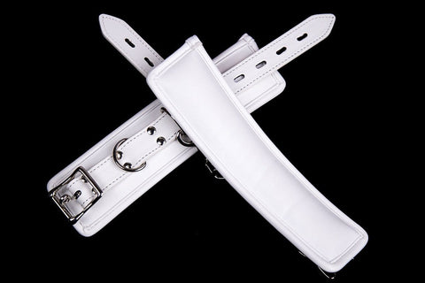 2465MQ      Padded Locking White Bondage Wrist Cuffs with Hardware Connection Chain - MEGA Deal MEGA Deal   , Sub-Shop.com Bondage and Fetish Superstore