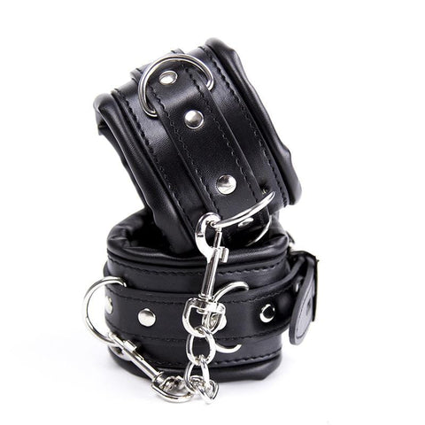 2476MQ      Padded Lined Locking Black Wrist Cuffs Cuffs   , Sub-Shop.com Bondage and Fetish Superstore