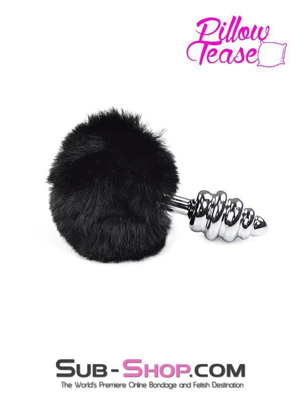 2477M      Black Powder Puff Tail with Ribbed Chrome Anal Plug - LAST CHANCE - Final Closeout! Black Friday Blowout   , Sub-Shop.com Bondage and Fetish Superstore